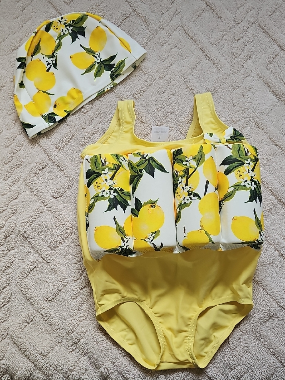 Yellow Lemon Print Float Swim Set - Toddler Girls